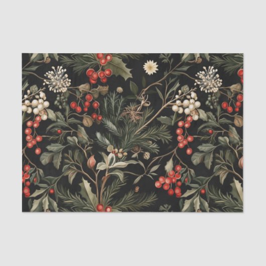 Dark and Moody Christmas Berries and Foliage Seidenpapier (Vorderseite)