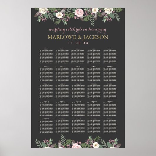 Dark and Moody Floral Boho Hochzeitssitze Poster (Vorne)