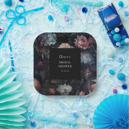 Dark and Moody Floral Gothic Brautparty Pappteller (Party)