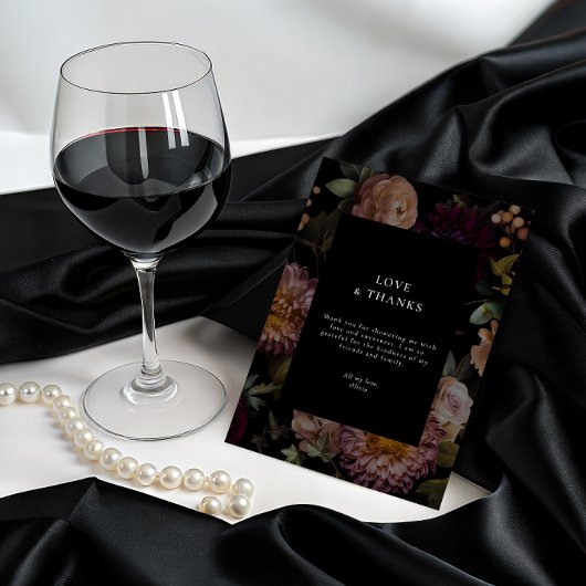 Dark and Moody Gothic Black Floral Vielen Dank Einladung