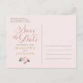 Dark and Moody Rose Pink Floral Boho Hochzeit Ankündigungspostkarte (Rückseite)