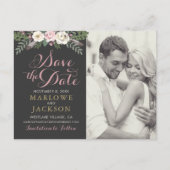 Dark and Moody Rose Pink Floral Boho Hochzeit Ankündigungspostkarte (Vorderseite)