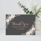 Dark and Moody Rose Pink Floral Boho Hochzeit Dankeskarte (Stehend Vorderseite)