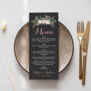 Dark and Moody Rose Pink Floral Boho Hochzeit Menükarte
