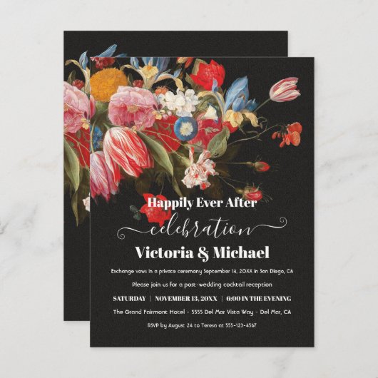 Dark and Moody Still Life Floral Post Hochzeit RSVP Karte (Vorne/Hinten)