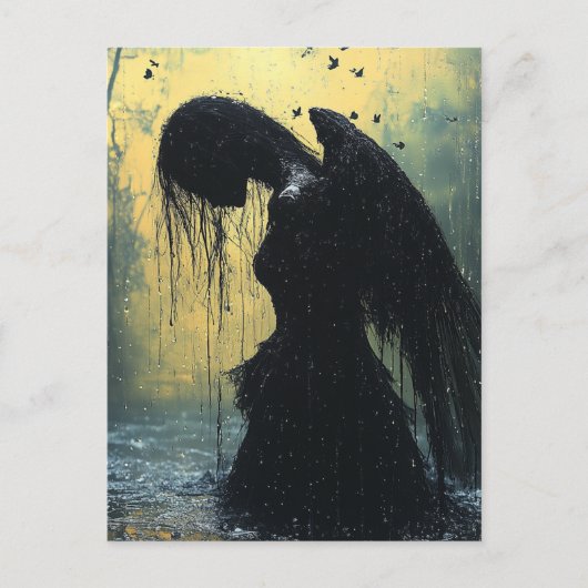 Dark Angel in Rain Fantasy Postkarte (Vorderseite)