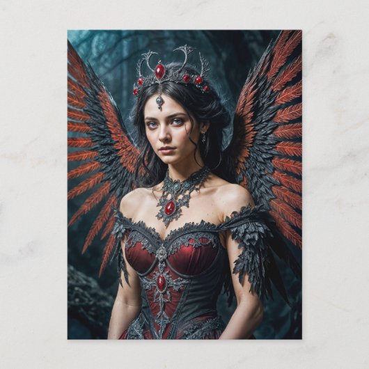 Dark Angel Queen with Red Wings Postkarte (Vorderseite)