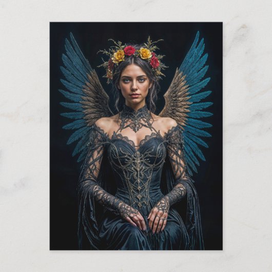 Dark Angel with Crown and Roses Postkarte (Vorderseite)
