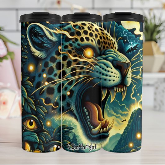 Dark Angry Jaguar Fantasy Illustration Thermosbecher