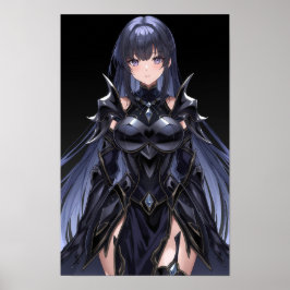 Dark Anime Enchantress in Black Armor Poster