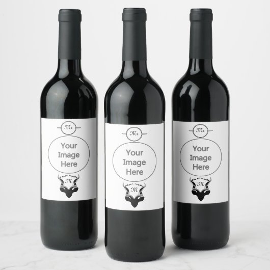 Dark Antelope Silhouette Monogram Weinetikett (Flaschen)