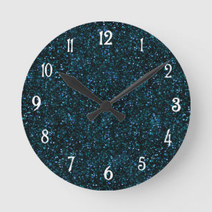 Dark Aqua Aquamarin Blue Glitzer Runde Wanduhr