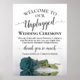 Dark Aqua Aquamarine Rose Unplugged Wedding Zeremo Poster