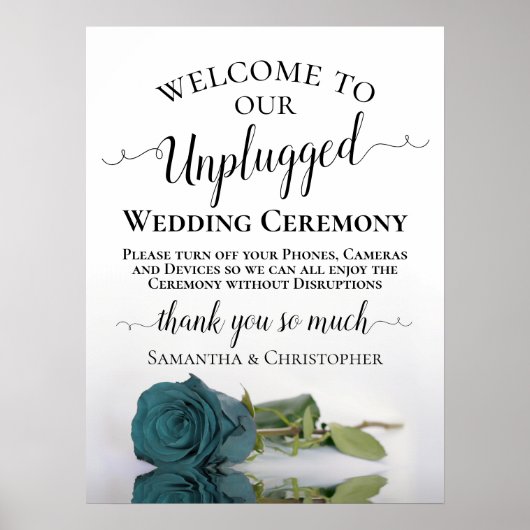 Dark Aqua Aquamarine Rose Unplugged Wedding Zeremo Poster (Vorne)