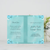 Dark Aqua Blue Floral Aquamarin Bi-Fold Hochzeitsp (Stehend Vorderseite)