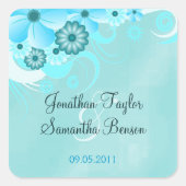 Dark Aqua Blue Floral Save the Date Gefälligkeitsa Quadratischer Aufkleber (Vorderseite)