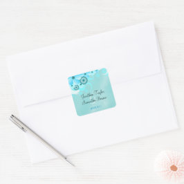 Dark Aqua Blue Floral Save the Date Gefälligkeitsa Quadratischer Aufkleber