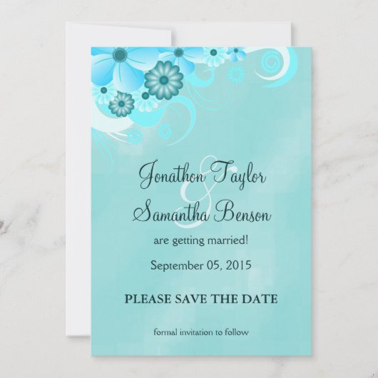 Dark Aqua Blue Floral Speichern Sie die Ankündigun Save The Date (Vorderseite)