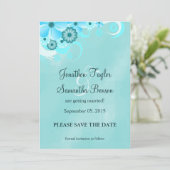 Dark Aqua Blue Floral Speichern Sie die Ankündigun Save The Date (Stehend Vorderseite)