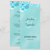 Dark Aqua Blue Floral Wedding Dinner Menu Cards Menükarte (Vorne/Hinten)