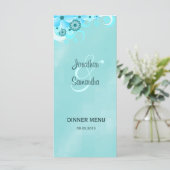 Dark Aqua Blue Floral Wedding Dinner Menu Cards Menükarte (Stehend Vorderseite)