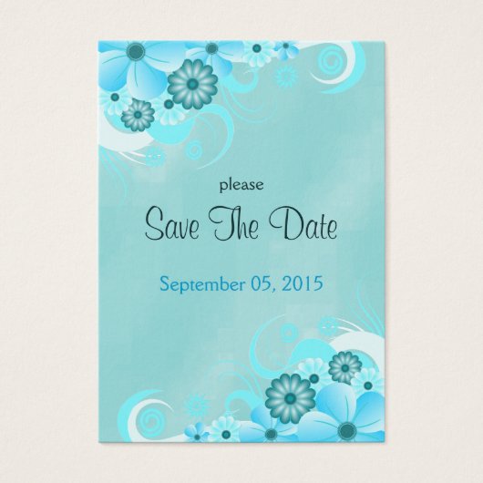 Dark Aqua Blue Floral Wedding Mini retten Termine (Vorderseite)