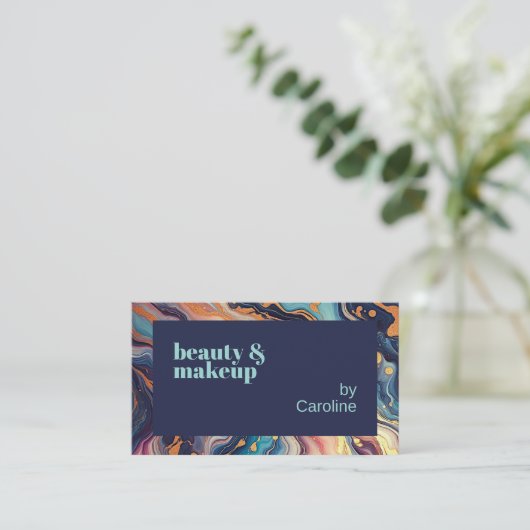 Dark Aqua Blue Lila Pink Gold Marmor Art Muster Visitenkarte (Stehend Vorderseite)