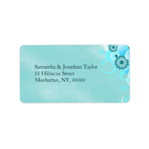 Dark Aqua Deep Sea Blue Floral Hibiskus Hochzeit Adressaufkleber