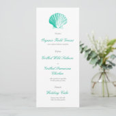 Dark Aqua Seashell Wedding Reception Dinner Menu Menükarte (Stehend Vorderseite)