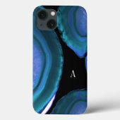 Dark Aquamarin Agate Geode Monogram Case-Mate iPhone Hülle (Rückseite)