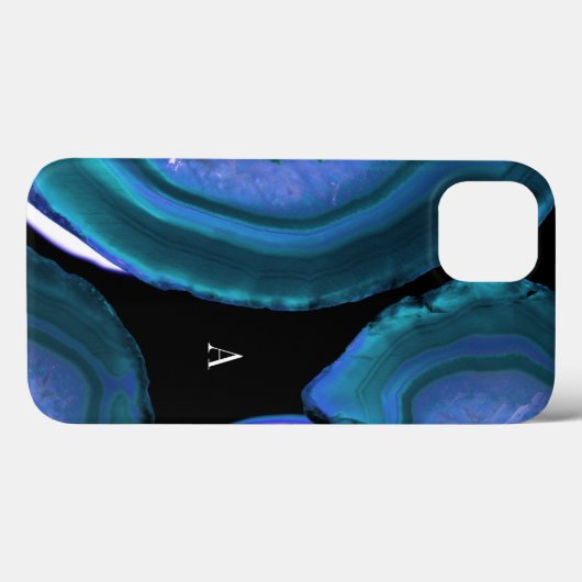 Dark Aquamarin Agate Geode Monogram Case-Mate iPhone Hülle (Rückseite (Horizontal))