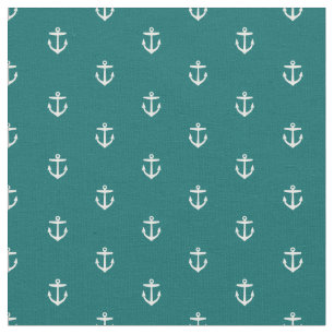 Dark Aquamarin Anchor Print Stoff