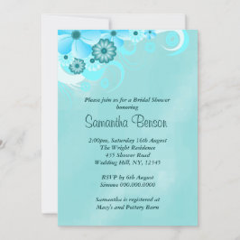 Dark Aquamarin Blue Floral Brautparty lädt ein Einladung