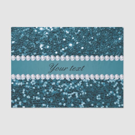 Dark Aquamarin Blue Imitats Glitzer und Diamanten Seidenpapier (Vorderseite)