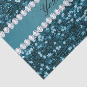 Dark Aquamarin Blue Imitats Glitzer und Diamanten Seidenpapier (Ausschnitt)