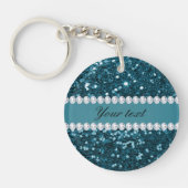 Dark Aquamarin Blue Imitats Glitzer und Diamonds Schlüsselanhänger (Vorderseite)