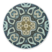 Dark Aquamarin Blue Seafoam Green Ethnic Stamm Art Keramikknauf (Vorderseite)