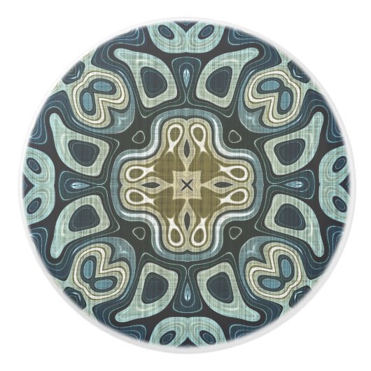 Dark Aquamarin Blue Seafoam Green Ethnic Stamm Art Keramikknauf (Vorderseite)