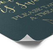 Dark Aquamarin & Gold Modern Floral Gevor Table Poster (Ecke)