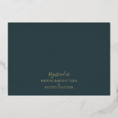 Dark Aquamarin & Gold Modern Peony Toile Baby Dusc Folieneinladung (Rückseite)