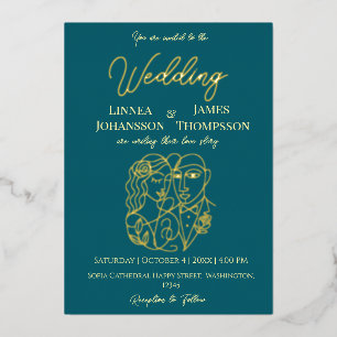 Dark Aquamarin Golden Elegante Hochzeit Modernes P Folieneinladung