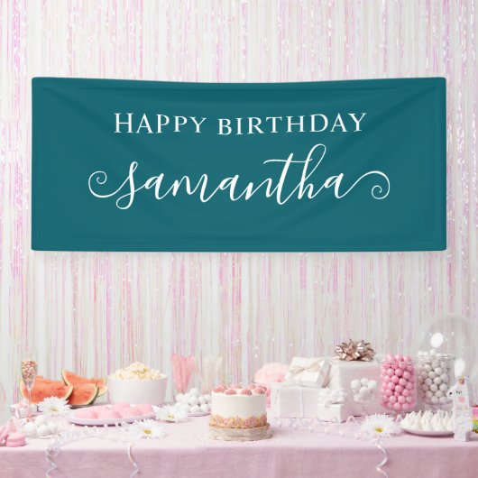 Dark Aquamarin Happy Birthday Kurz Curly Swash Nam Banner (Party)