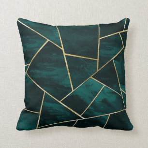 Dark Aquamarin Ink Gold Geometric Glam #1 Kissen