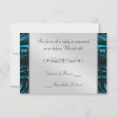 Dark Aquamarin Monogram Half Damask UAWG Einladung (Rückseite)