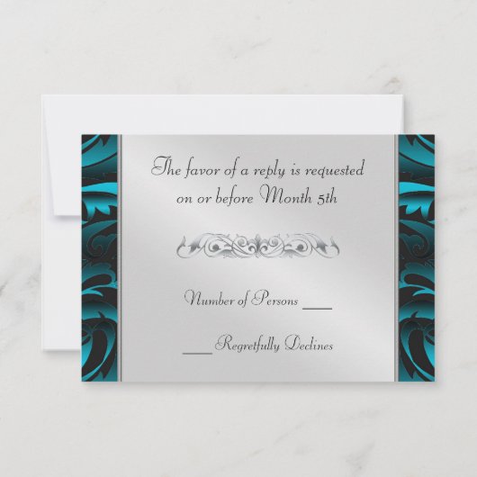 Dark Aquamarin Monogram Half Damask UAWG Einladung (Rückseite)