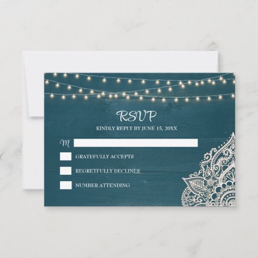Dark Aquamarin Rustic Elegance RSVP Card Dankeskarte (Vorderseite)