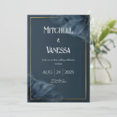 Dark Aquamarin Sheer Floral Wedding Einladung (Stehend Vorderseite)