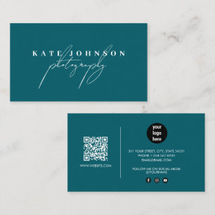 Dark Aquamarin Signature Script QR Code Social Med Visitenkarte
