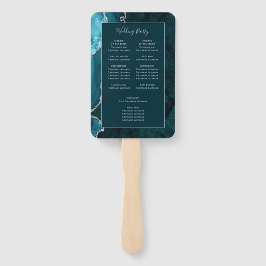 Dark Aquamarin Silver Agate Hochzeitsprogramm Fächer (Rückseite)