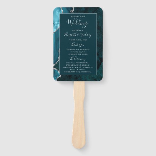 Dark Aquamarin Silver Agate Hochzeitsprogramm Fächer (Vorderseite)